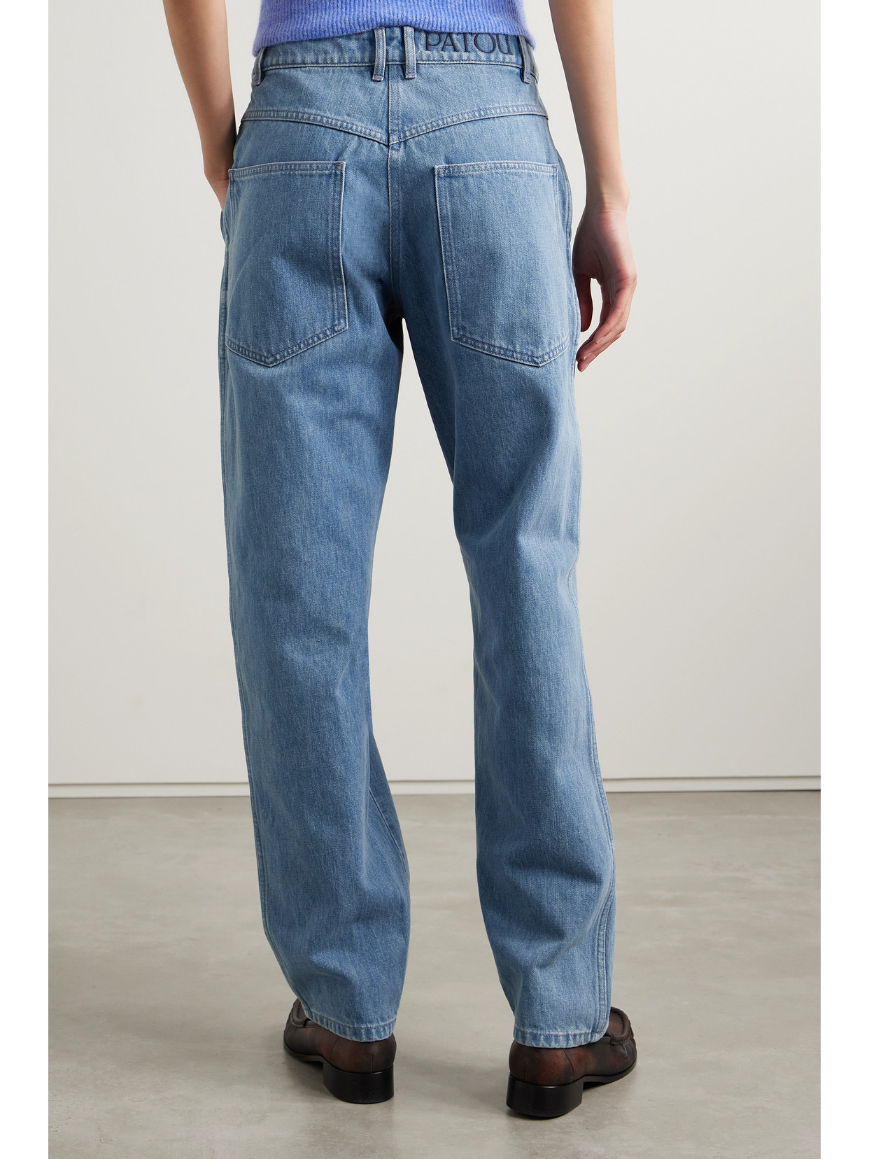 Paneled Mid-Rise Straight-Leg Jeans
