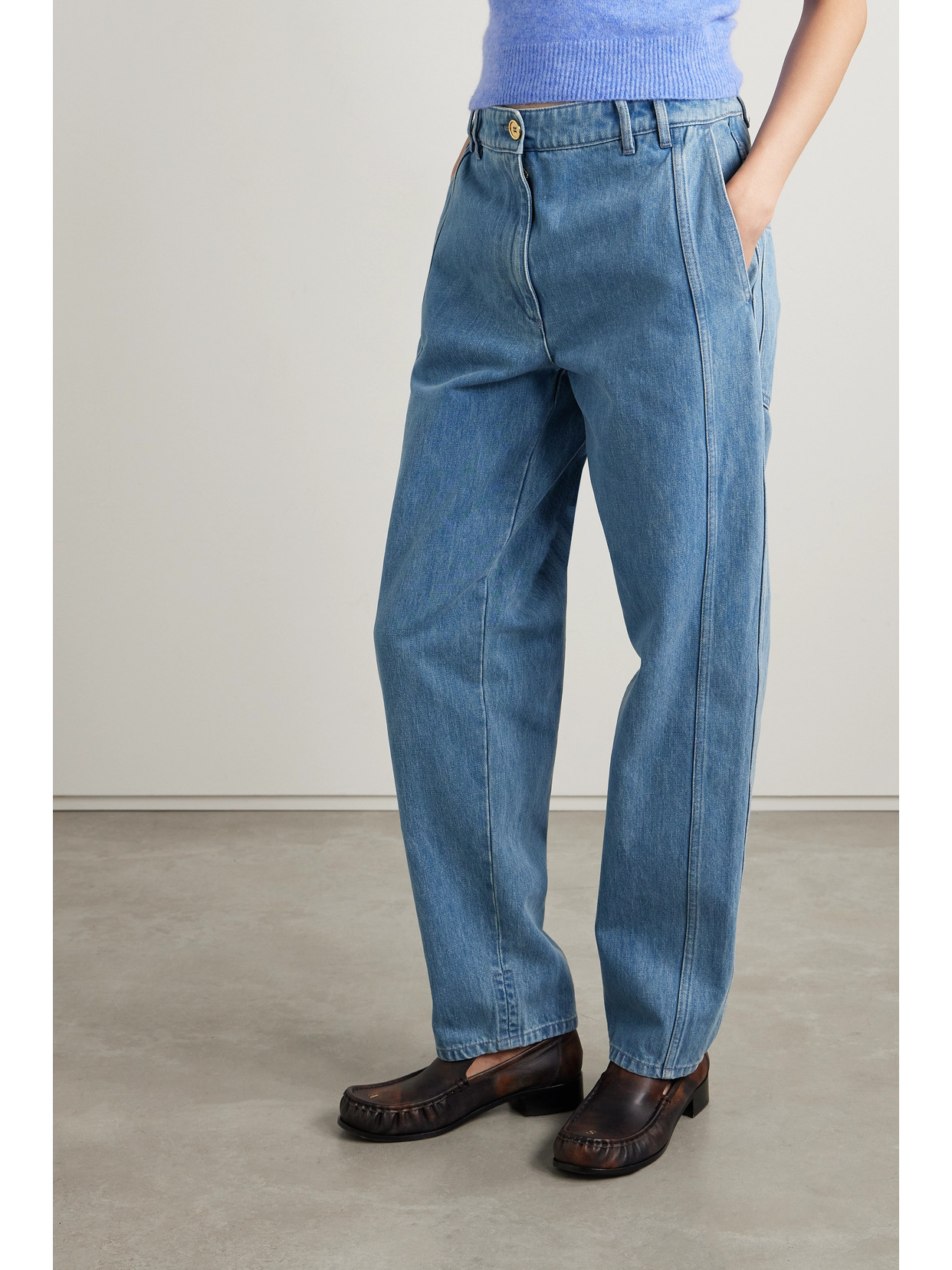 Paneled Mid-Rise Straight-Leg Jeans
