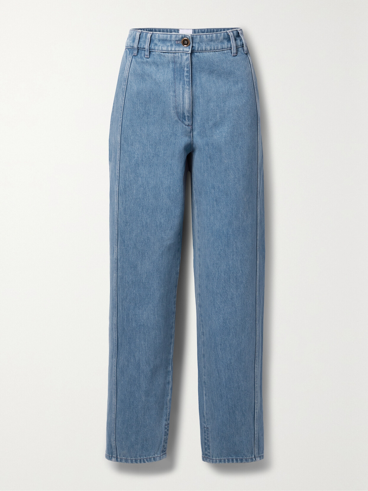 Shop Patou Paneled Mid-rise Straight-leg Jeans In Blue