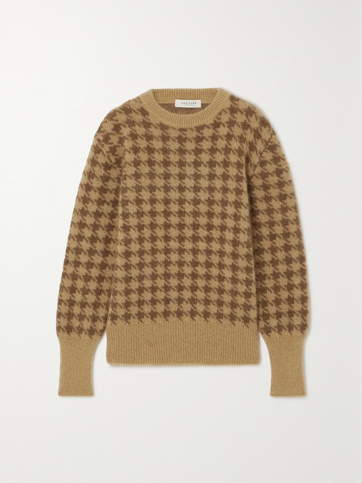 Giuliva Heritage - The Luciano Houndstooth Mohair-blend Sweater - Neutrals