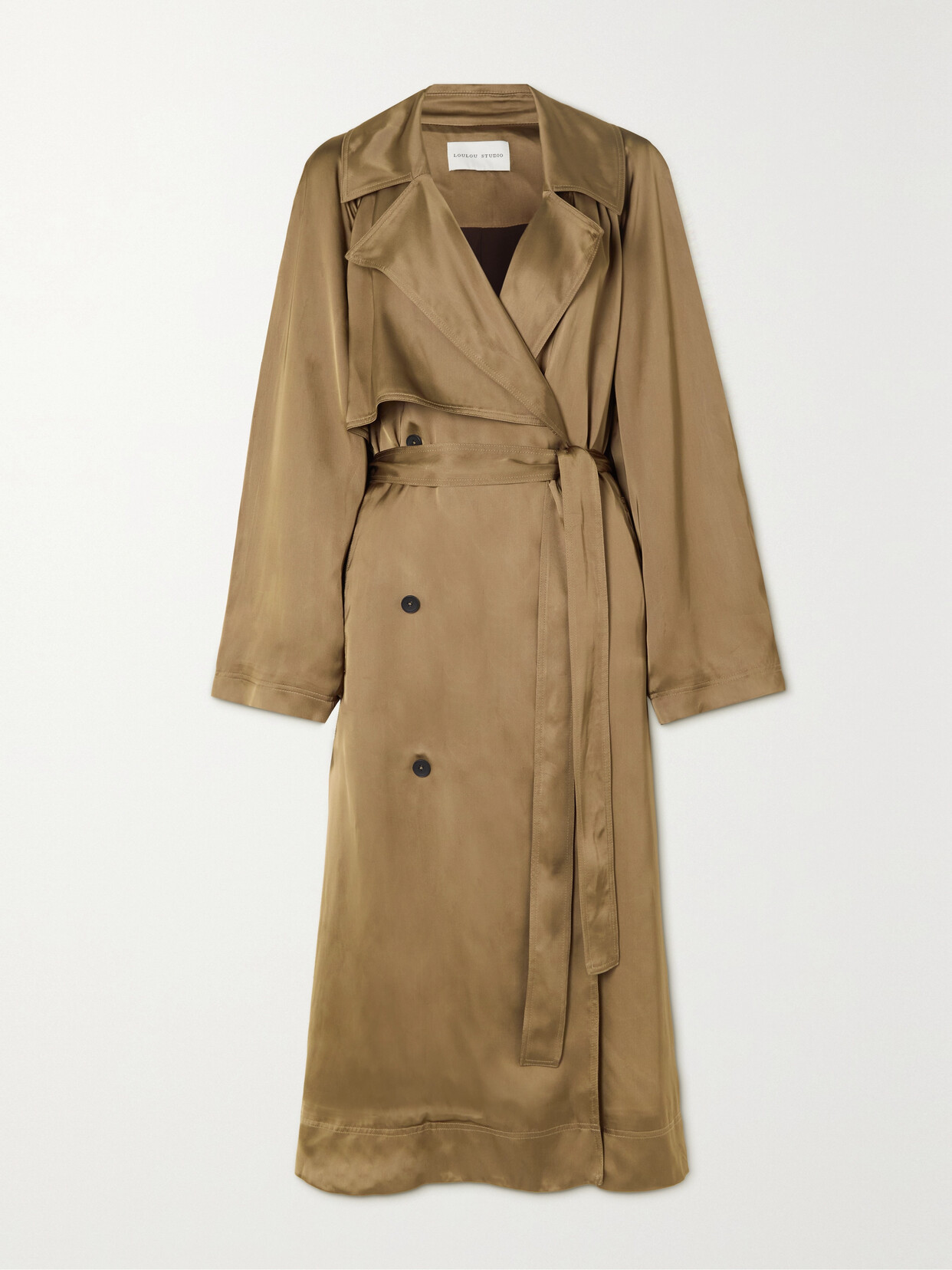 LOULOU STUDIO - Belted Double-breasted Satin Trench Coat - Brown