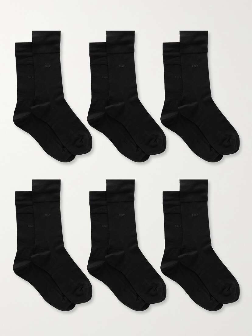 CDLP + Net Sustain Set Of Six Intarsia Organic Cotton-blend Socks