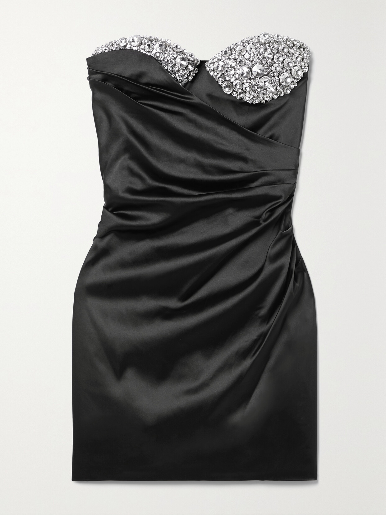 AREA STRAPLESS CRYSTAL-EMBELLISHED DRAPED SATIN MINI DRESS