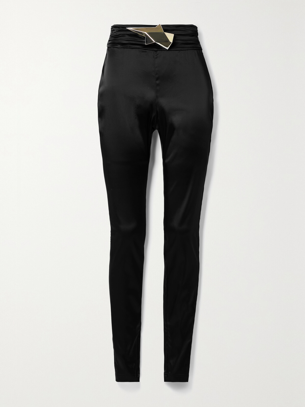 AREA - Embellished Ruched Satin-jersey Leggings - Black