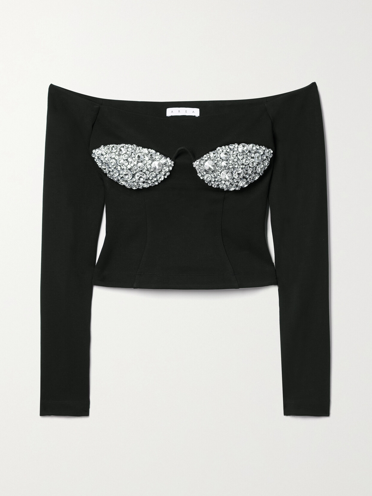 AREA OFF-THE-SHOULDER CRYSTAL-EMBELLISHED PONTE TOP