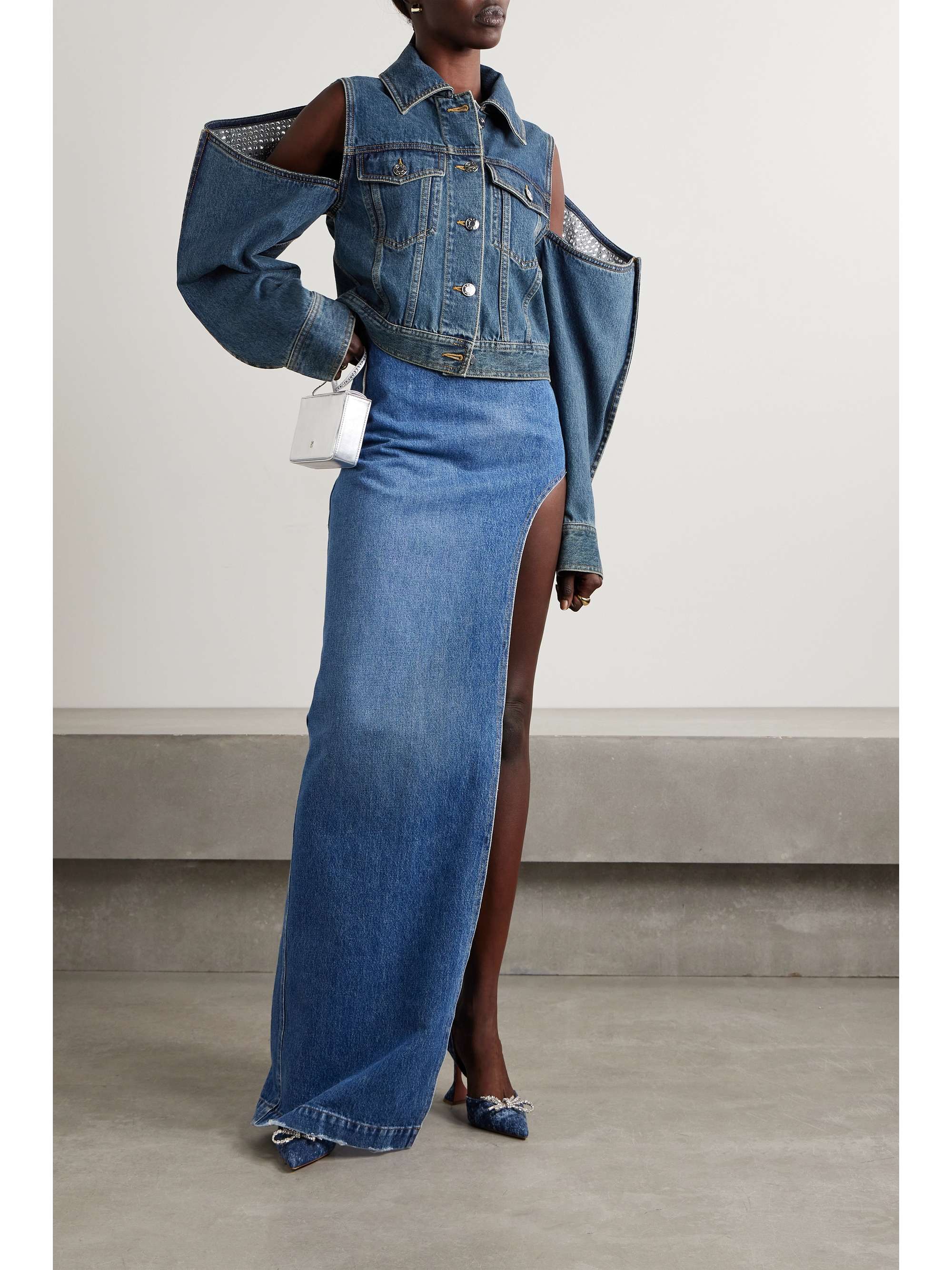 AREA Cutout crystal-embellished denim jacket | NET-A-PORTER