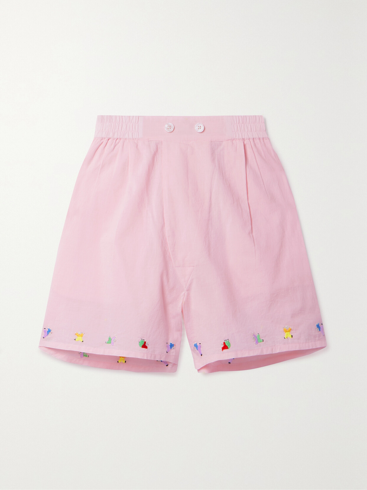 Bode Tumbler Embroidered Cotton-poplin Shorts In Pink