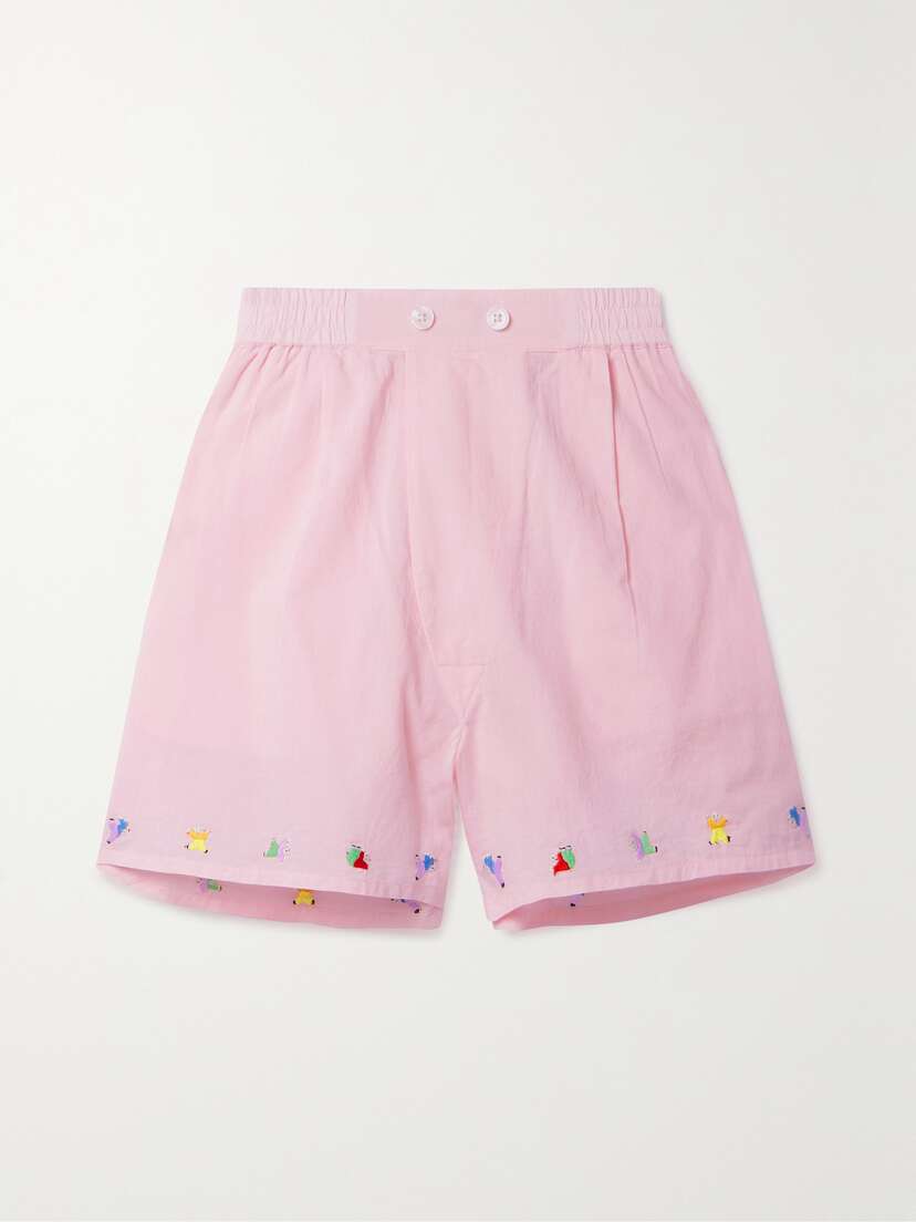 BODE Tumbler Embroidered Cotton-poplin Shorts
