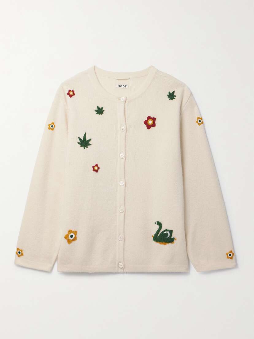 BODE Chatham Appliquéd Merino Wool And Cashmere-blend Cardigan
