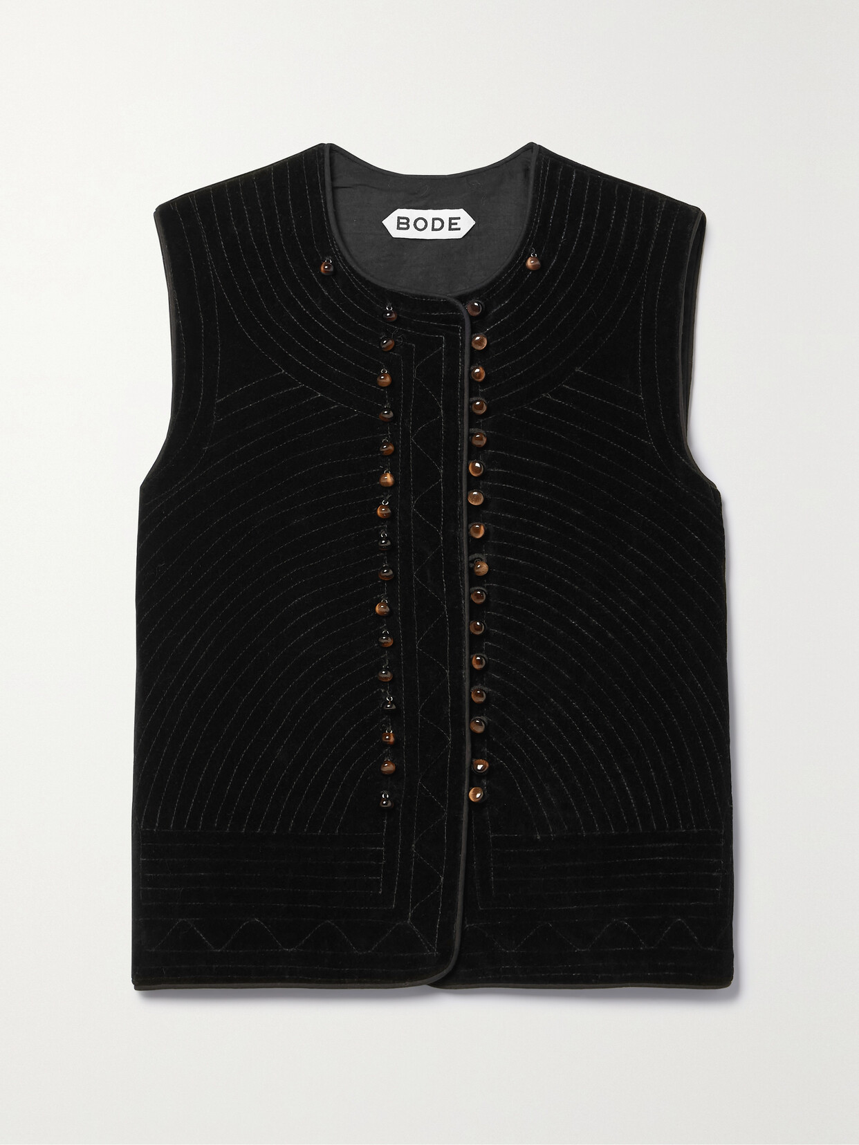 BODE - Falmouth Embellished Quilted Cotton-velvet Vest - Black