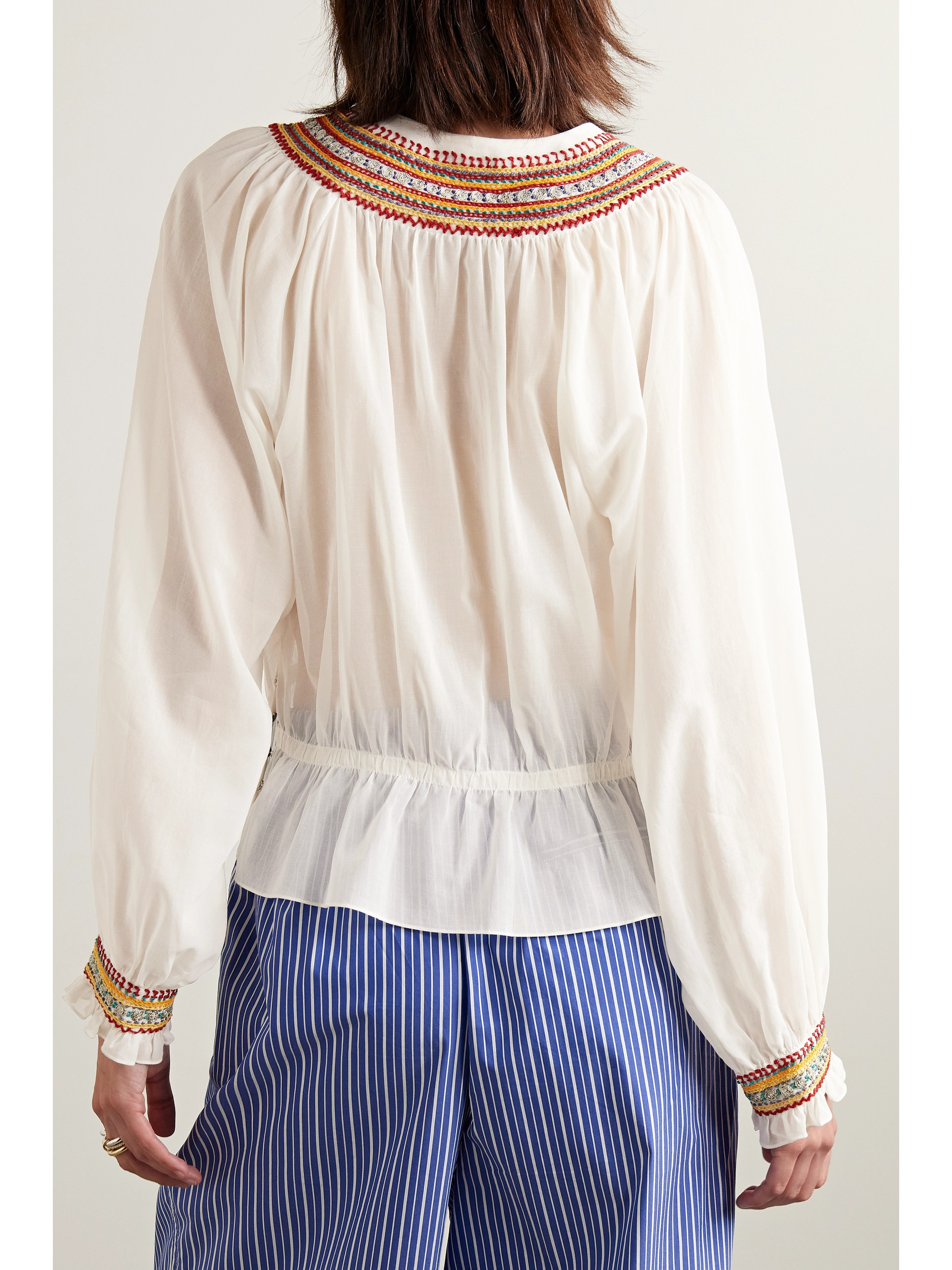 Bode Embroidered cotton-voile blouse thumbnail
