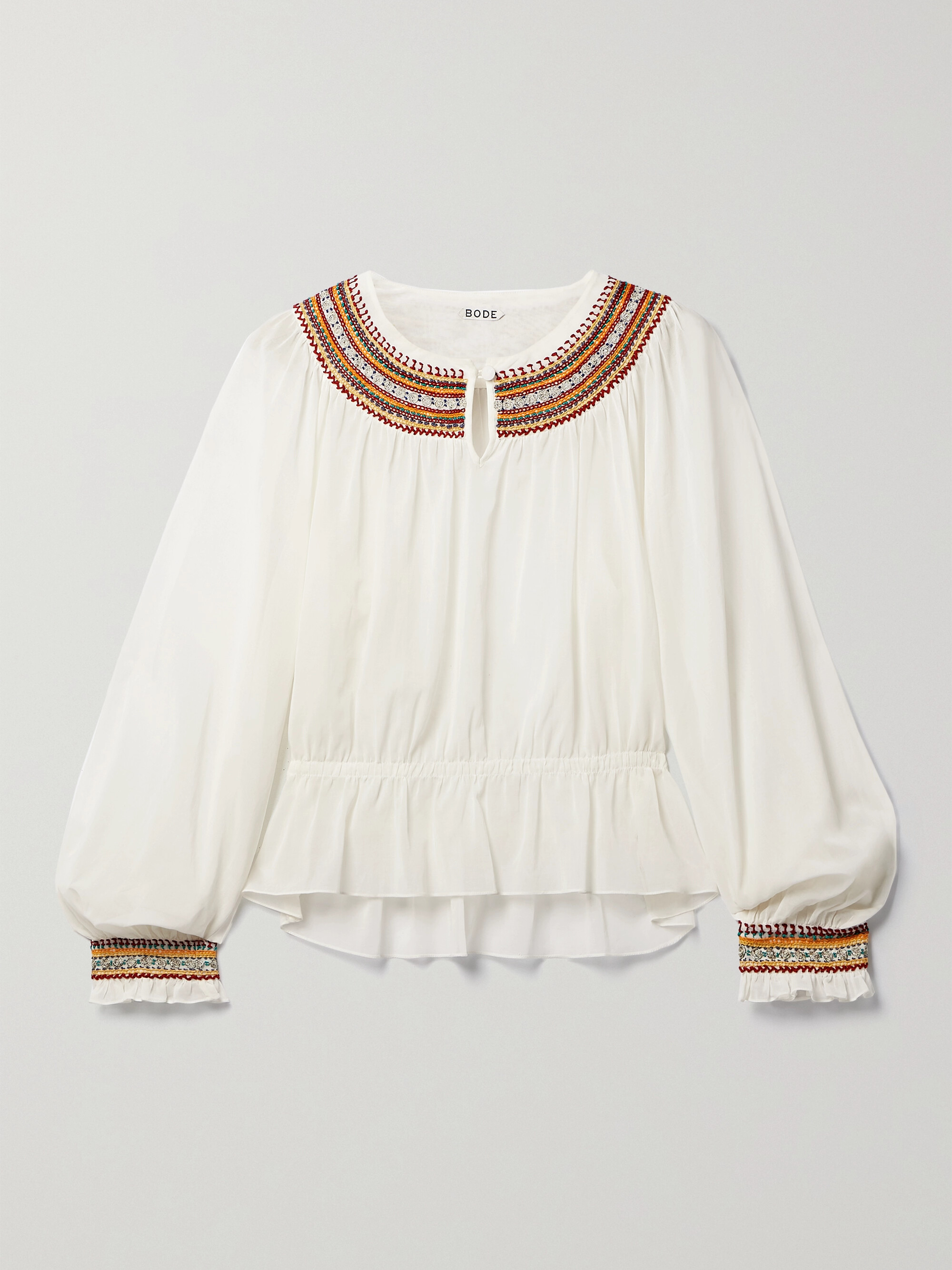 Bode Embroidered cotton-voile blouse thumbnail