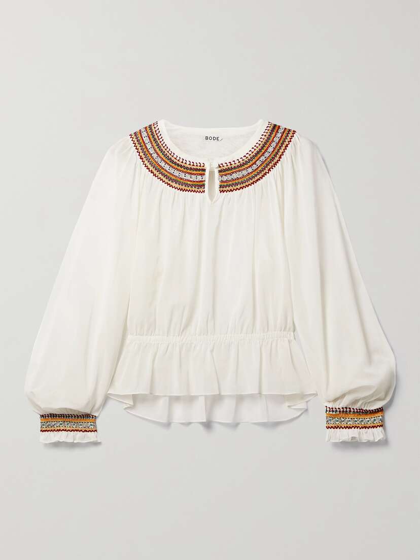BODE Embroidered Cotton-voile Blouse