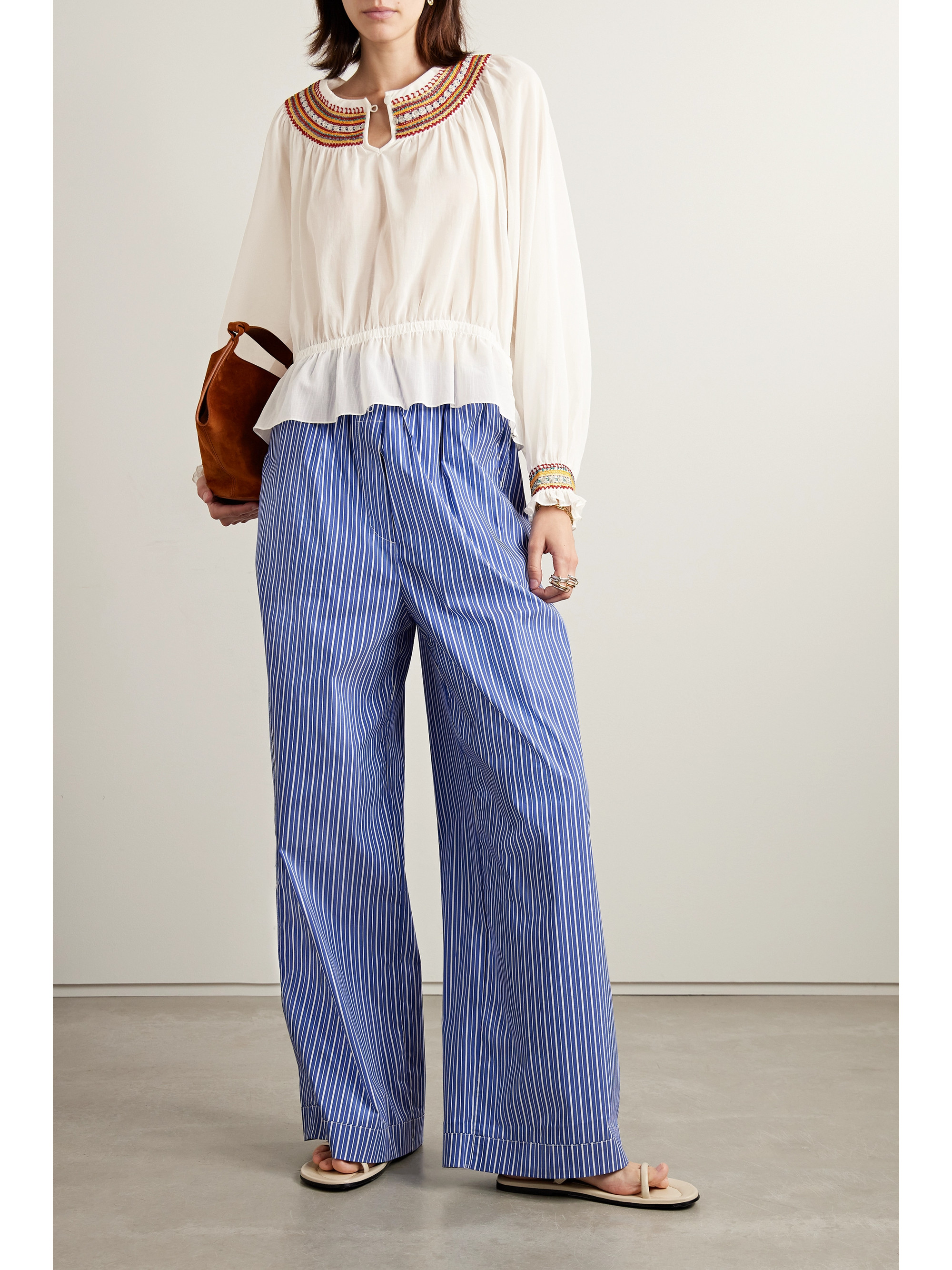 Bode Embroidered cotton-voile blouse thumbnail