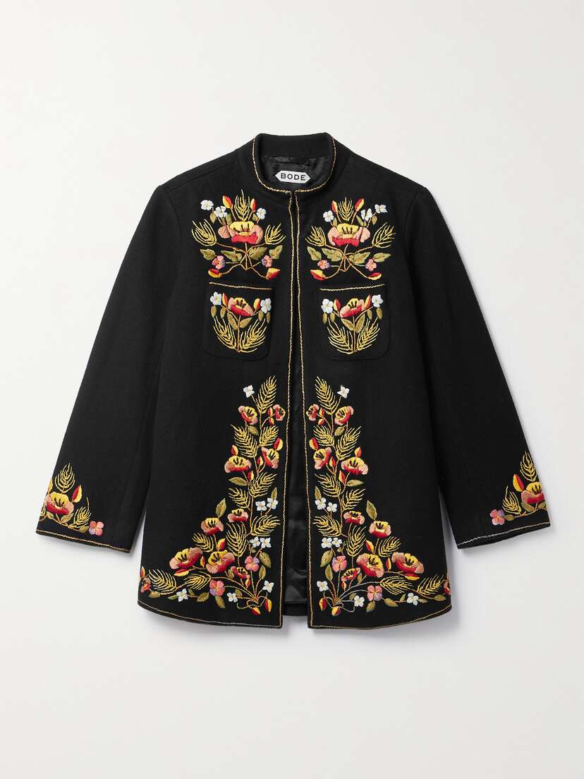 BODE Wheat Poppy Persis Embroidered Wool-felt Jacket