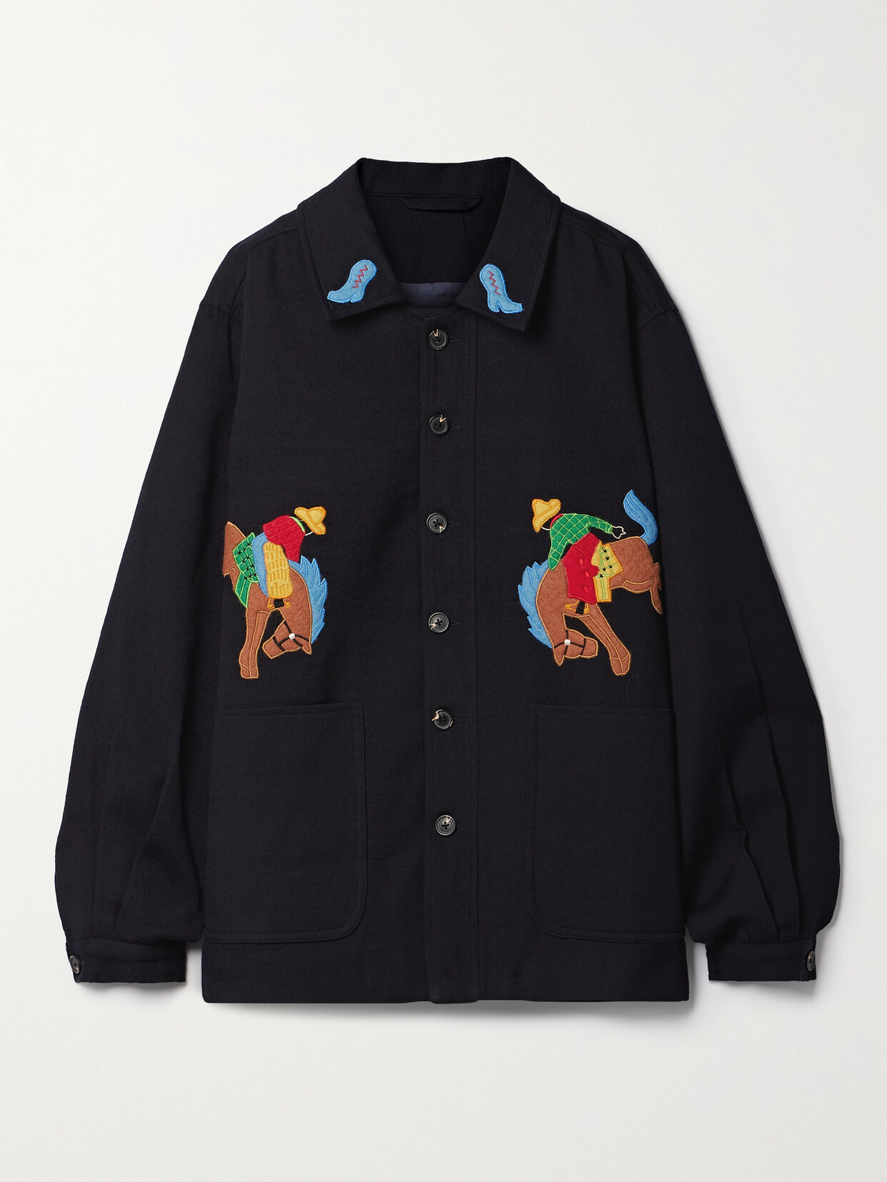 BODE - Rodeo Frank Appliquéd Wool Jacket - Blue