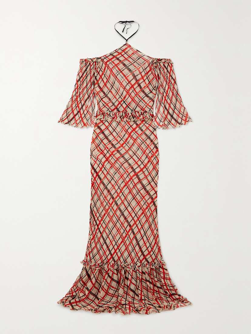 BODE Landis Ruffled Checked Crepe De Chine Halterneck Maxi Dress