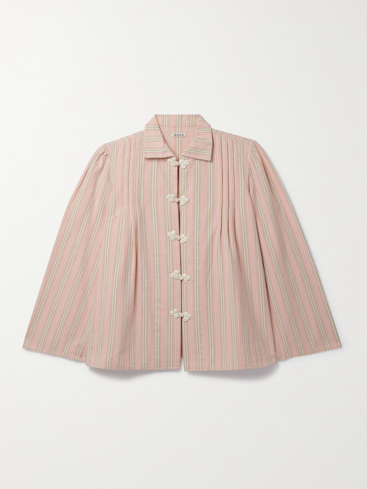 Bode Jonas Embroidered Striped Cotton-flannel Shirt In Pink