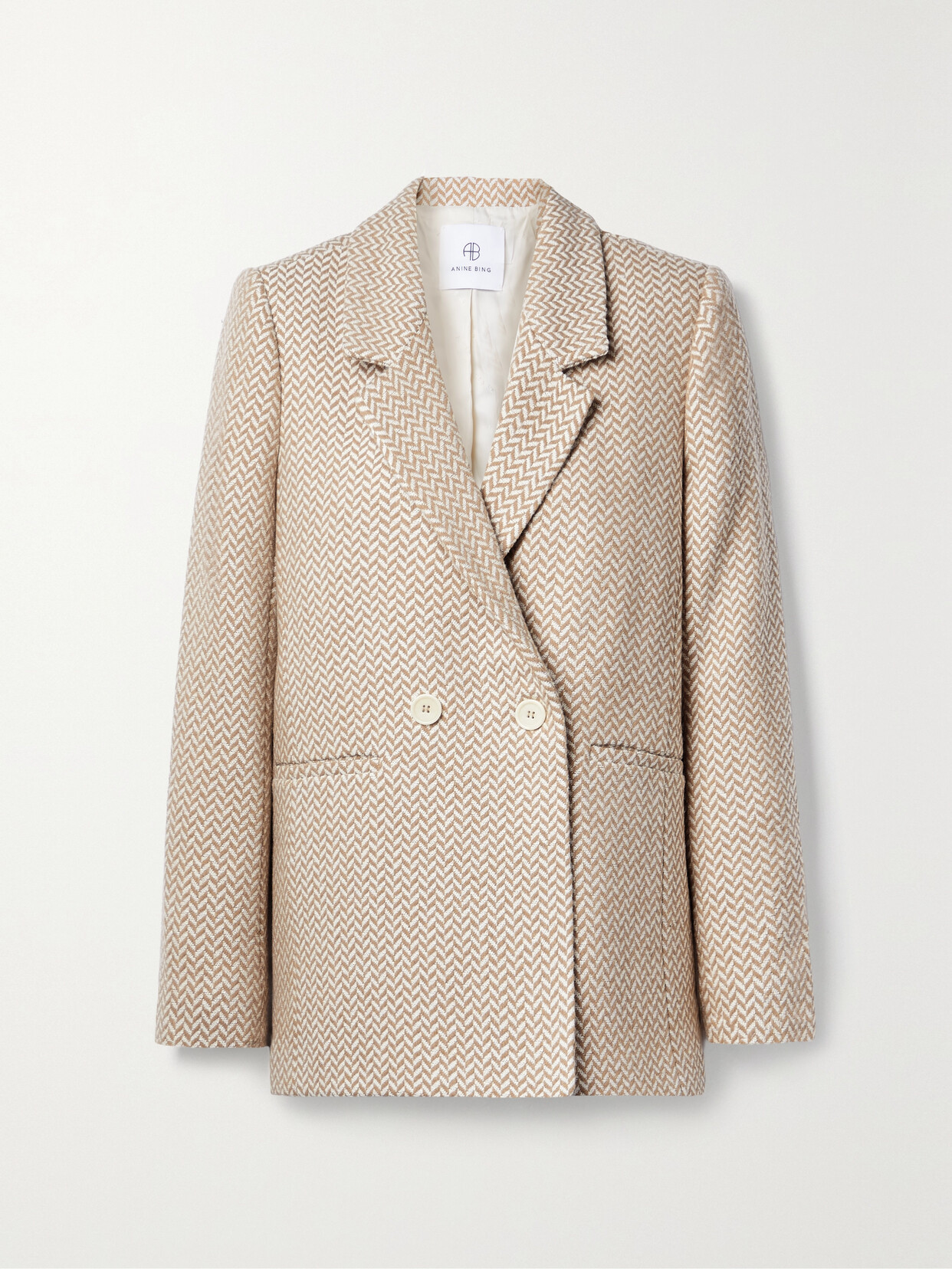 Anine Bing - Double-breasted Herringbone Woven Blazer - Neutrals