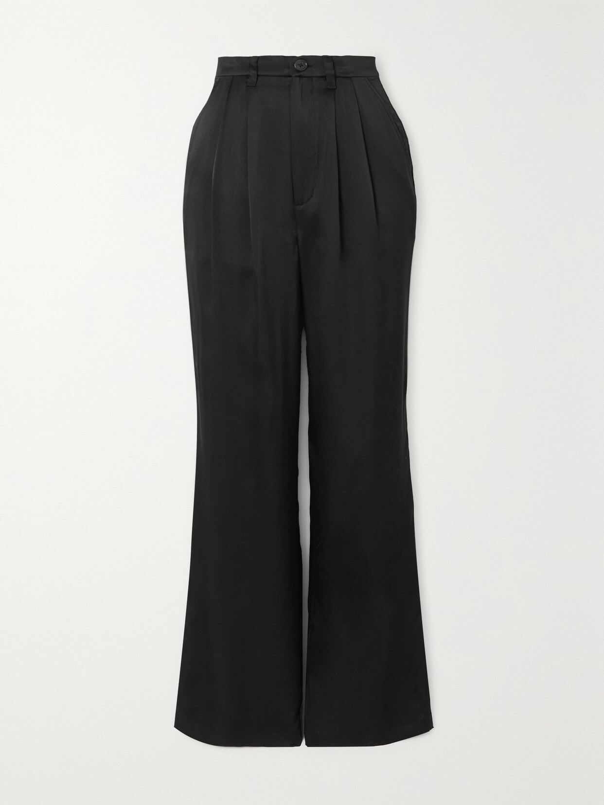 Anine Bing - Carrie Pleated Silk-charmeuse Straight-leg Pants - Black