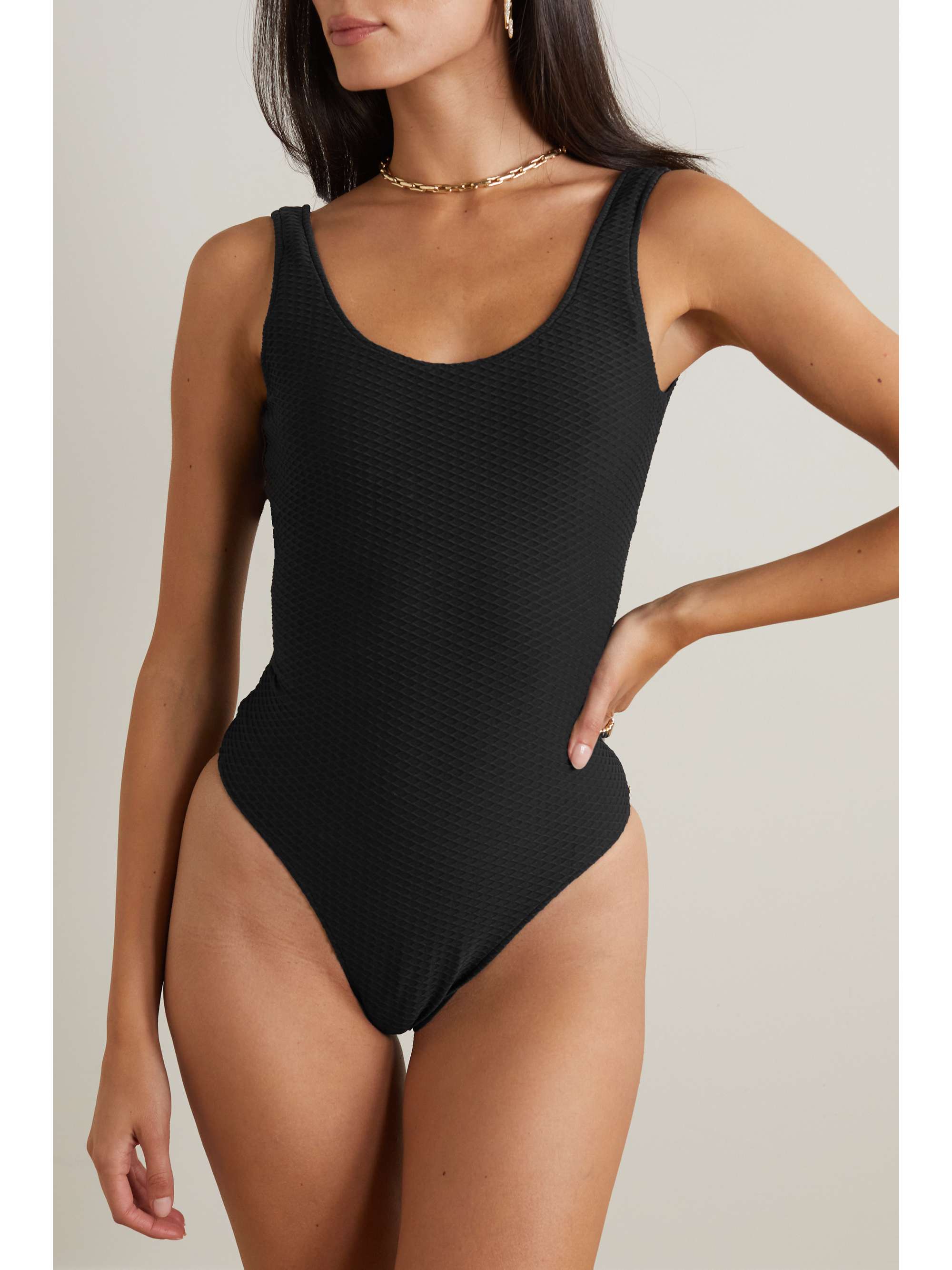 ANINE BING Jace textured recycled swimsuit NETAPORTER