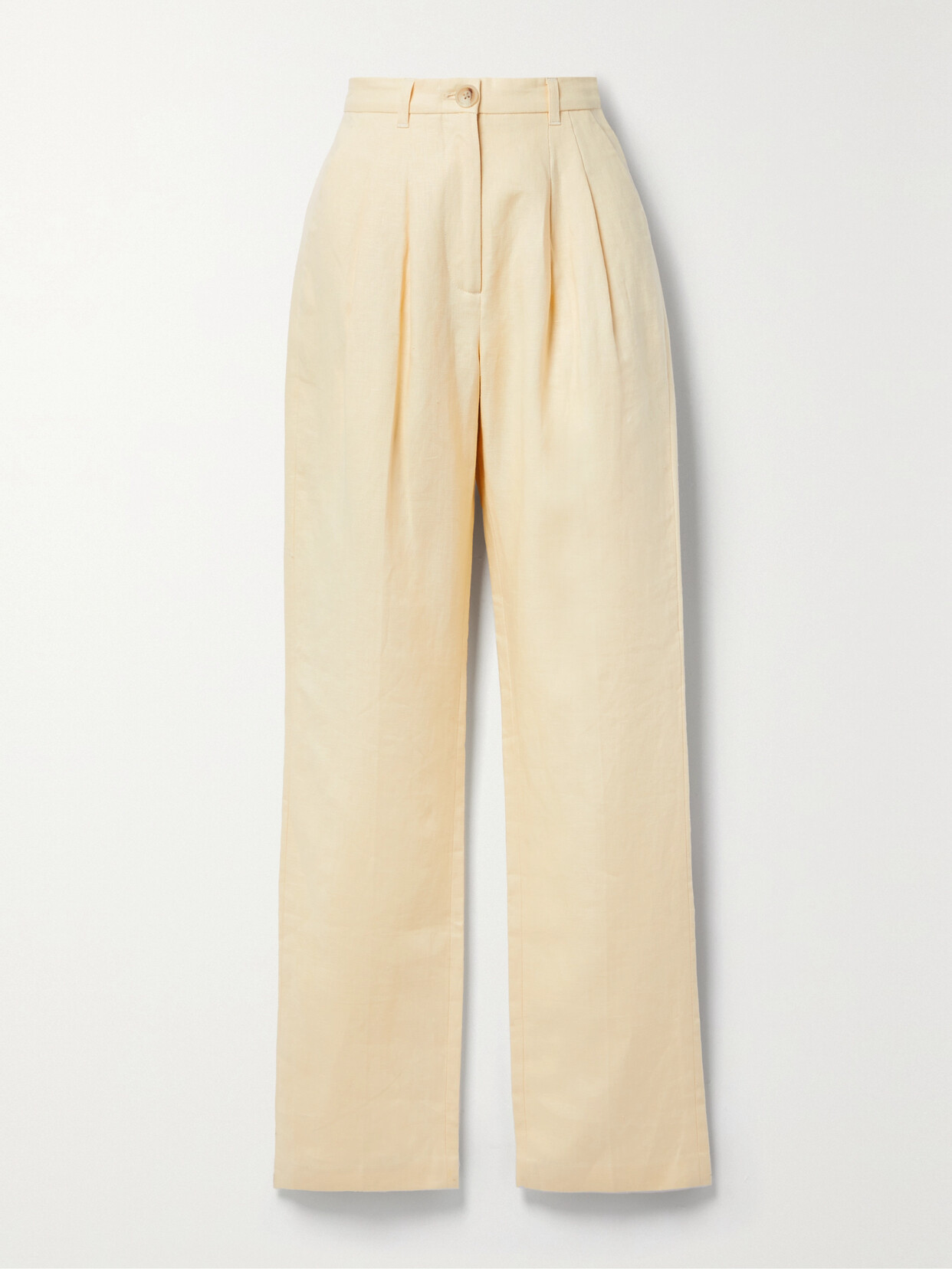Anine Bing Jay Pleated Linen Straight-leg Pants - Yellow