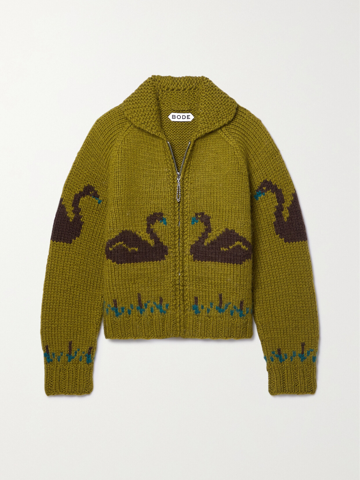 Bode Rumney Jacquard-knit Wool Cardigan In Green