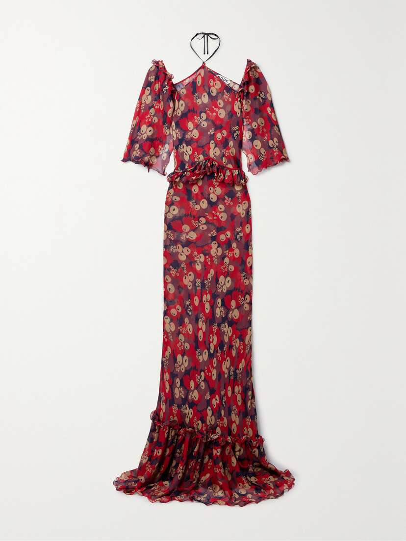 BODE Jamberry Landis Cold-shoulder Ruffled Printed Crepon Maxi Dress