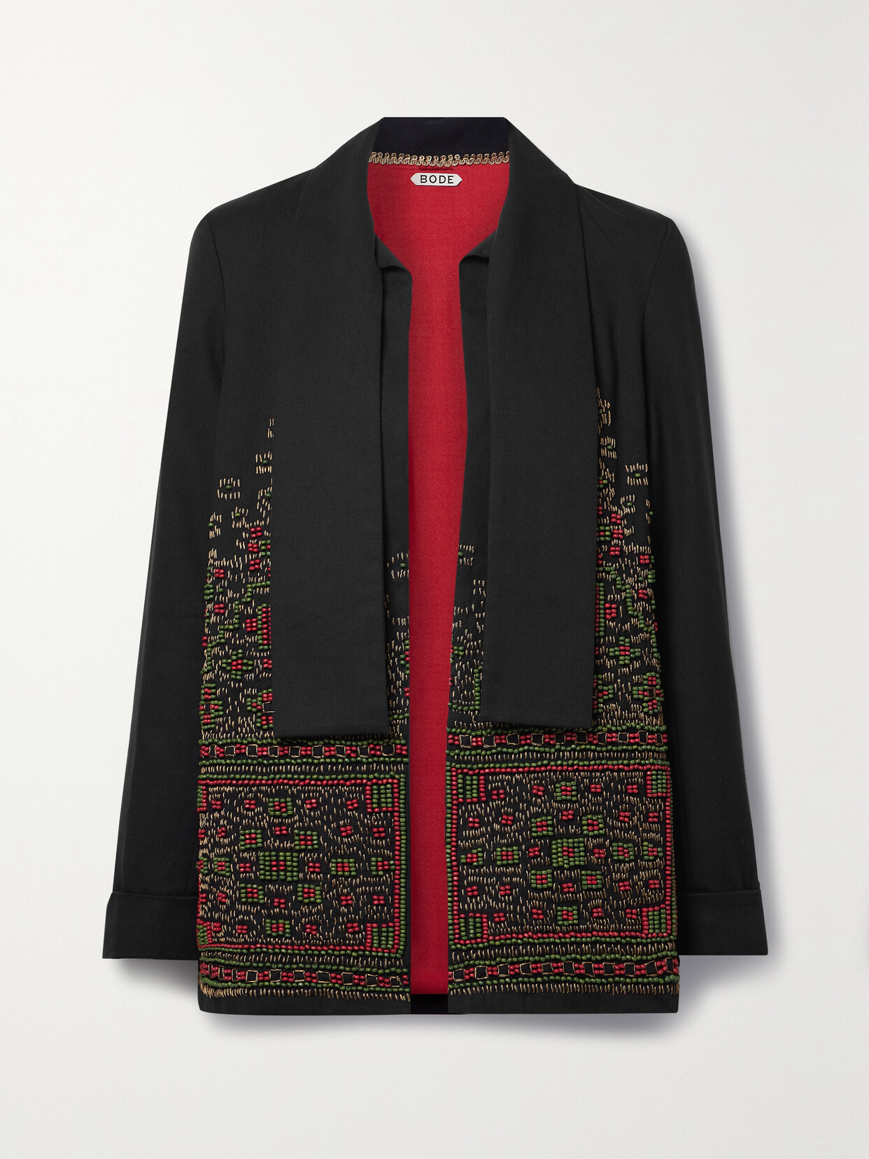 Bode Eden Bead-embellished Embroidered Cotton-twill Jacket In Black