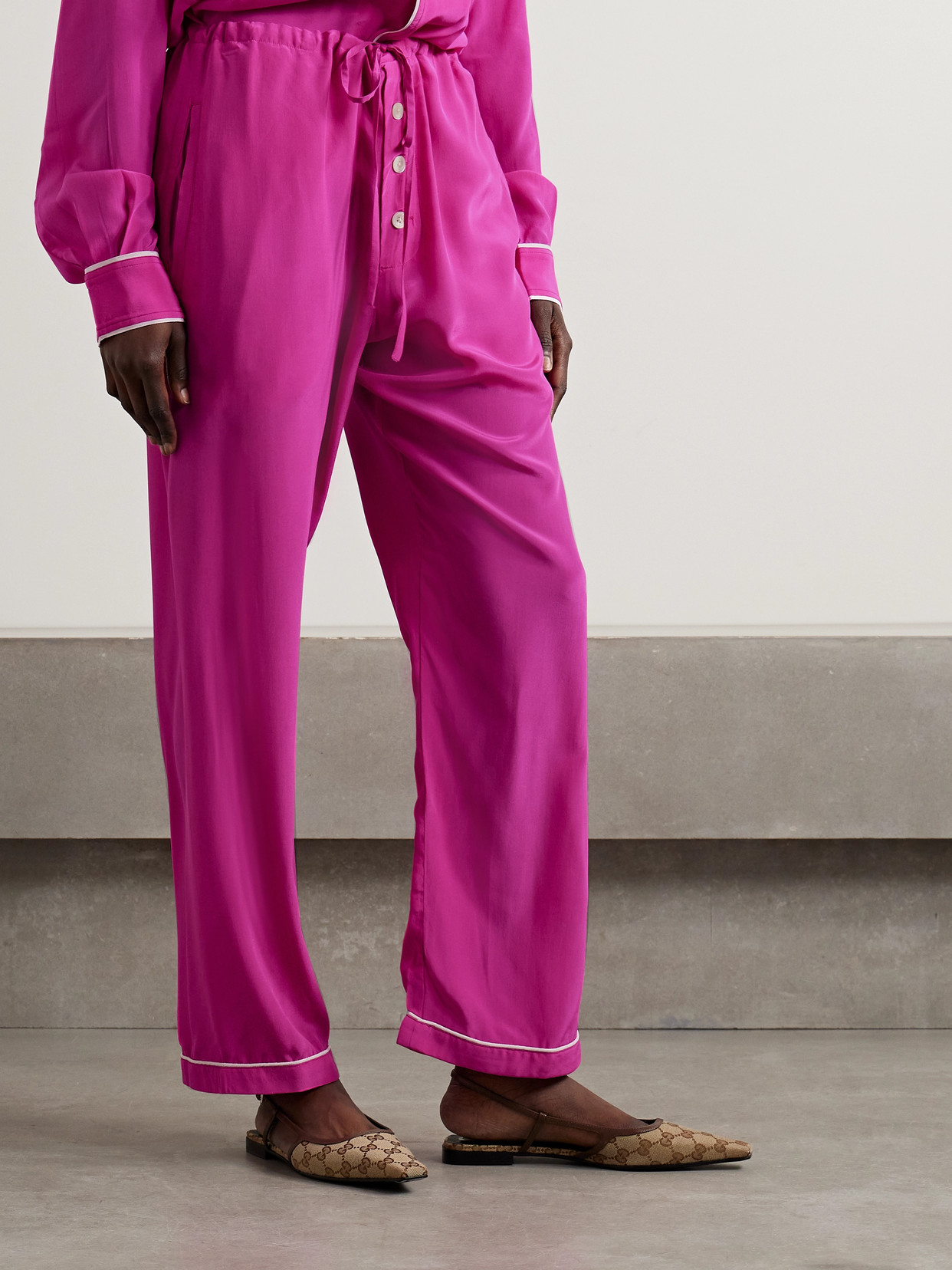 Bode Jasmine Silk-charmeuse Pants In Pink