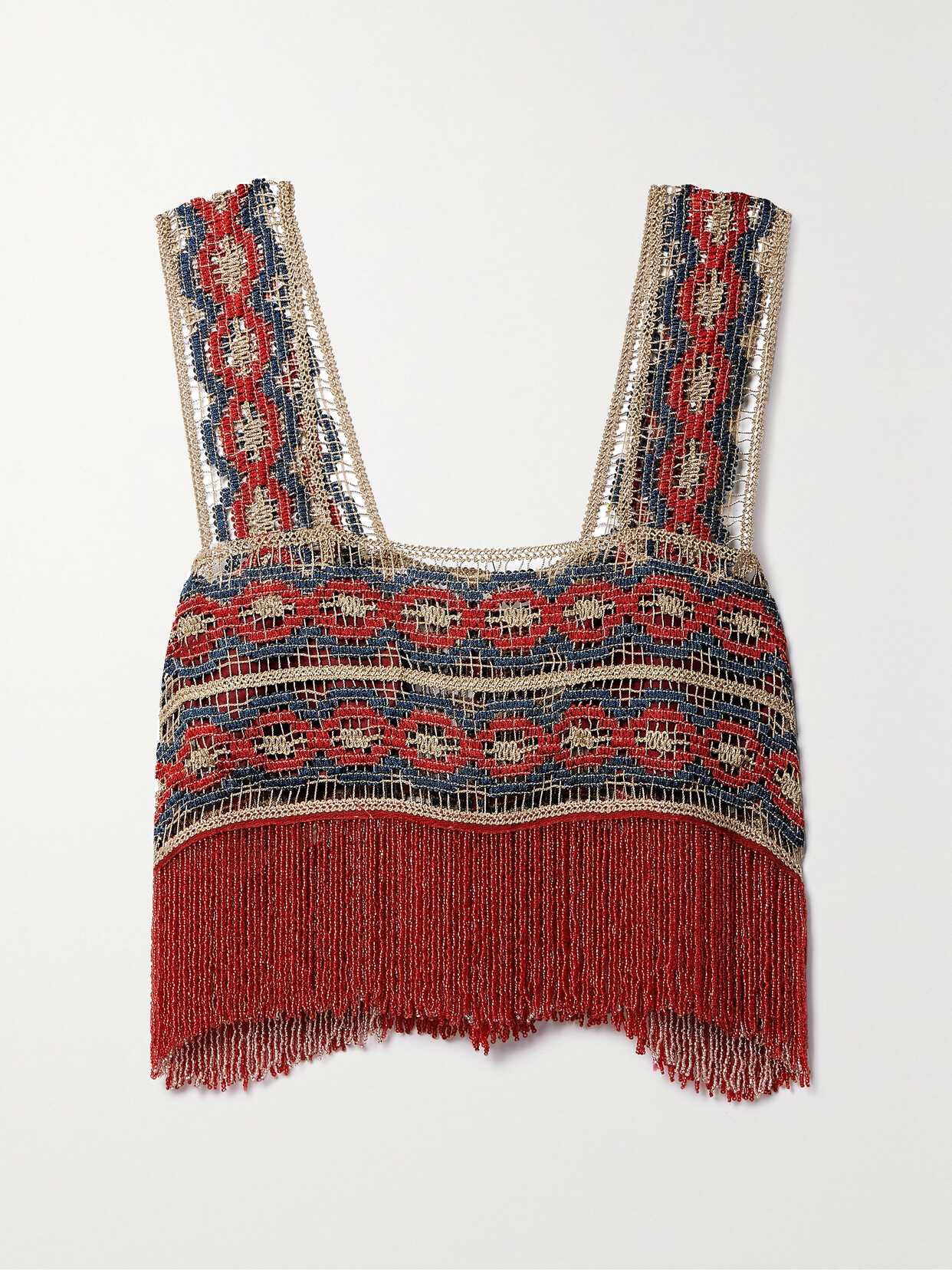 Shop Bode Fringed Bead-embellished Lace Top In Multi