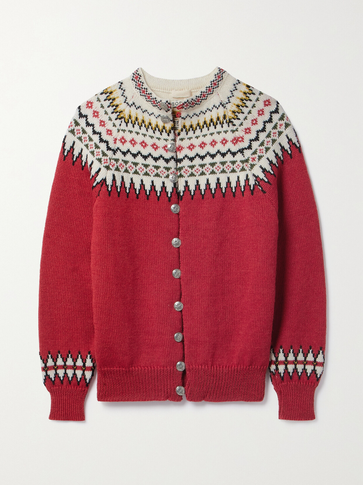 Shop Bode Oslo Fair Isle Intarsia Wool Cardigan In Red