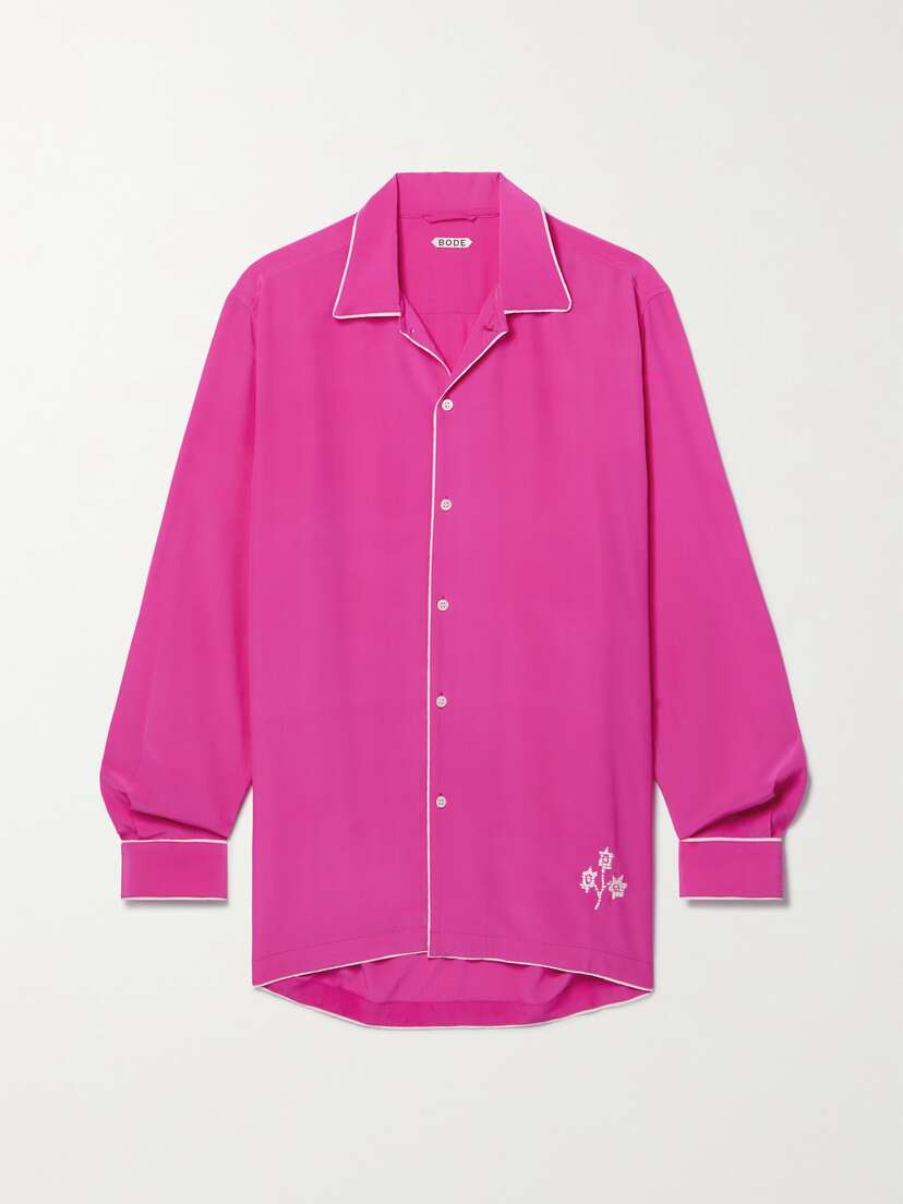 BODE Shadow Jasmine Piped Embroidered Silk Blouse - xx small