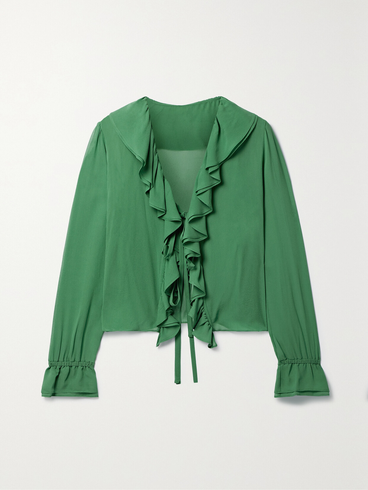 Shop Bode Ruffled Silk-georgette Blouse In Green