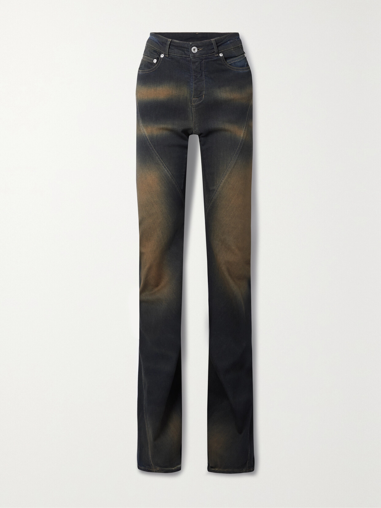 Rick Owens Distressed High-rise Flared Jeans In Brown