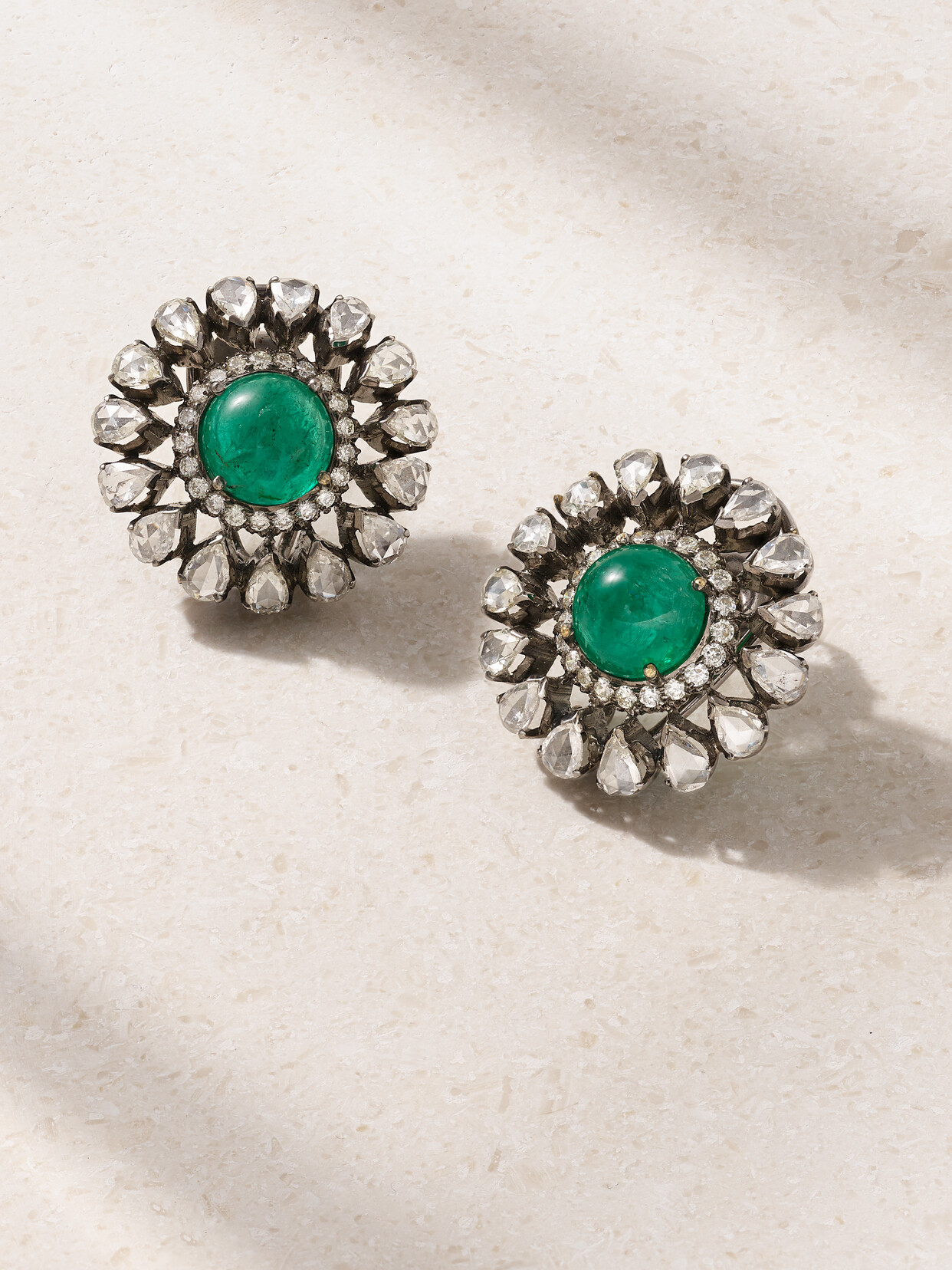 Amrapali London Rajasthan 18-karat White Gold, Sterling Silver, Emerald And Diamond Earrings In Black