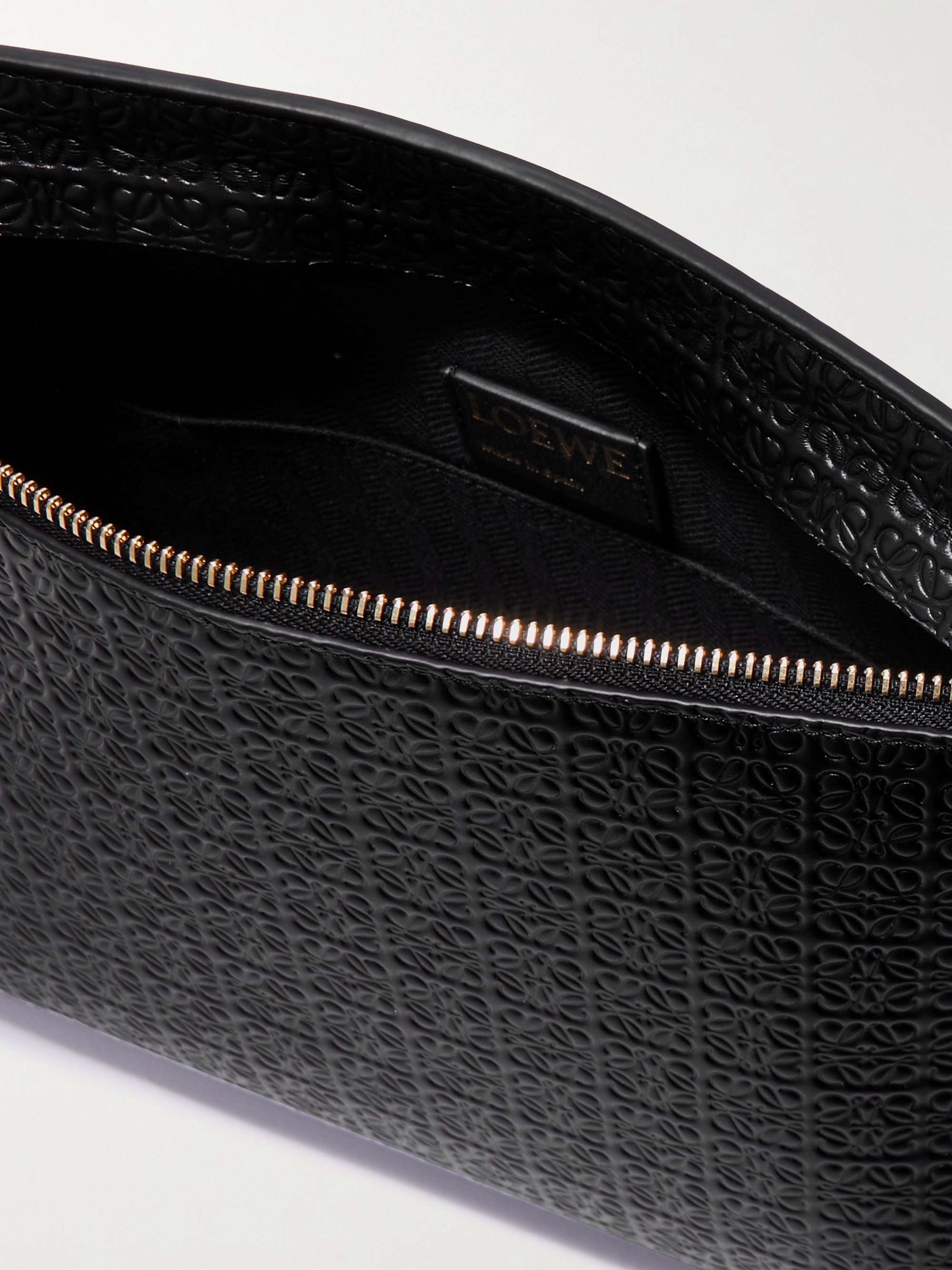 LOEWE Repeat mini debossed leather pouch NETAPORTER