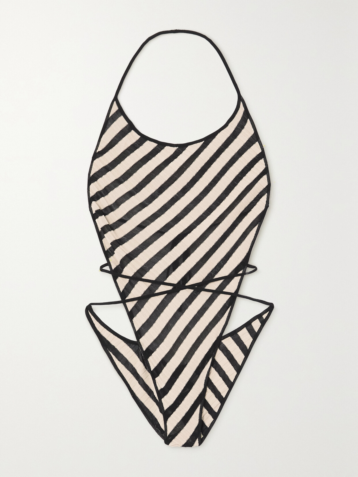 Petar Petrov - Open-back Striped Ribbed-knit Halterneck Bodysuit - Black