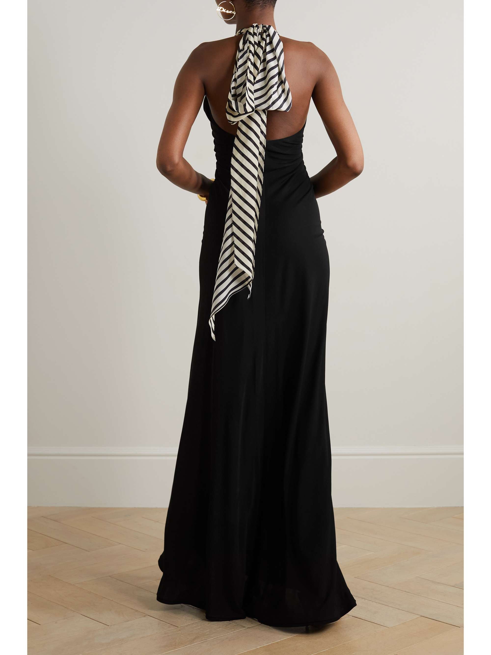 PETAR PETROV Syros striped satin-trimmed gathered jersey halterneck maxi dress