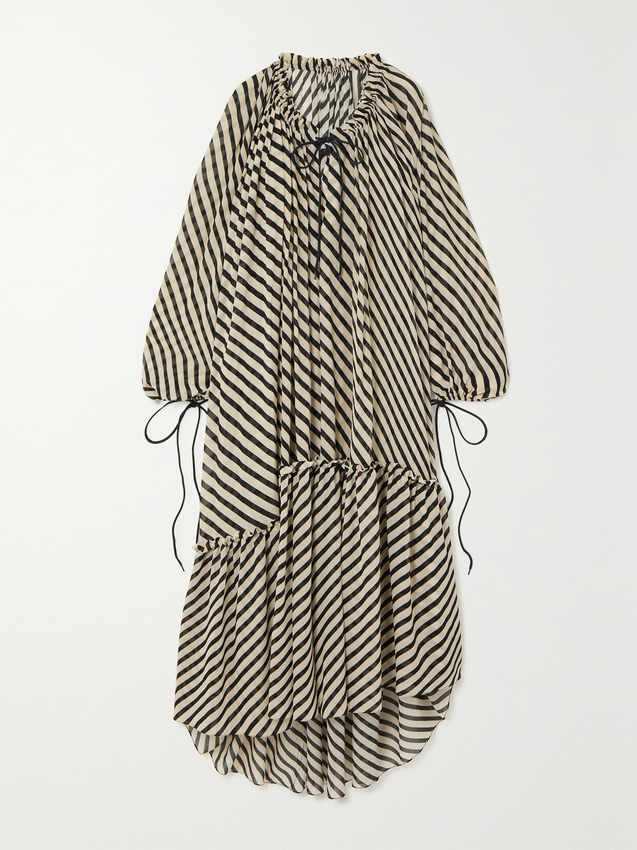 Petar Petrov Hydra Ruffle-trimmed Striped Crepon Maxi Dress - Black