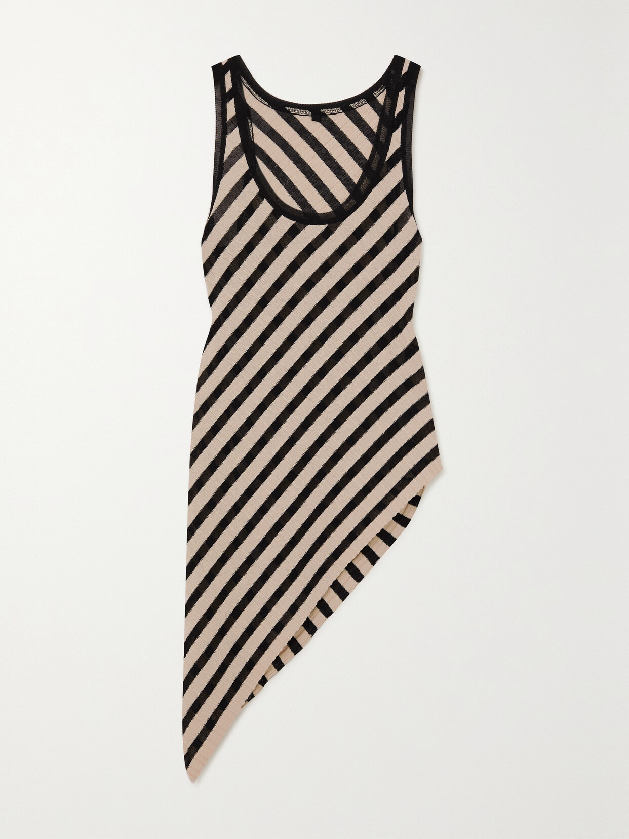 Petar Petrov Asymmetric Striped Ribbed Stretch-knit Tank - Black