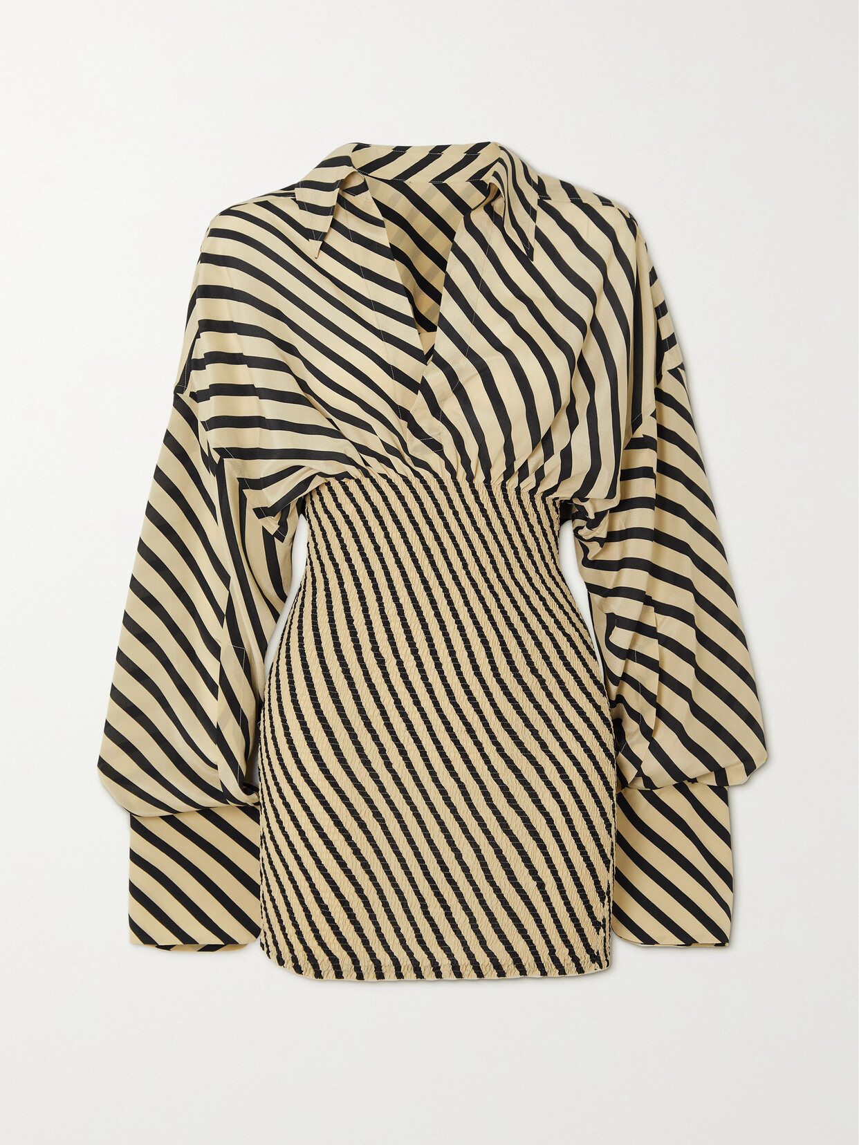 Petar Petrov Mykonos Smocked Striped Silk Crepe De Chine Mini Dress - Black