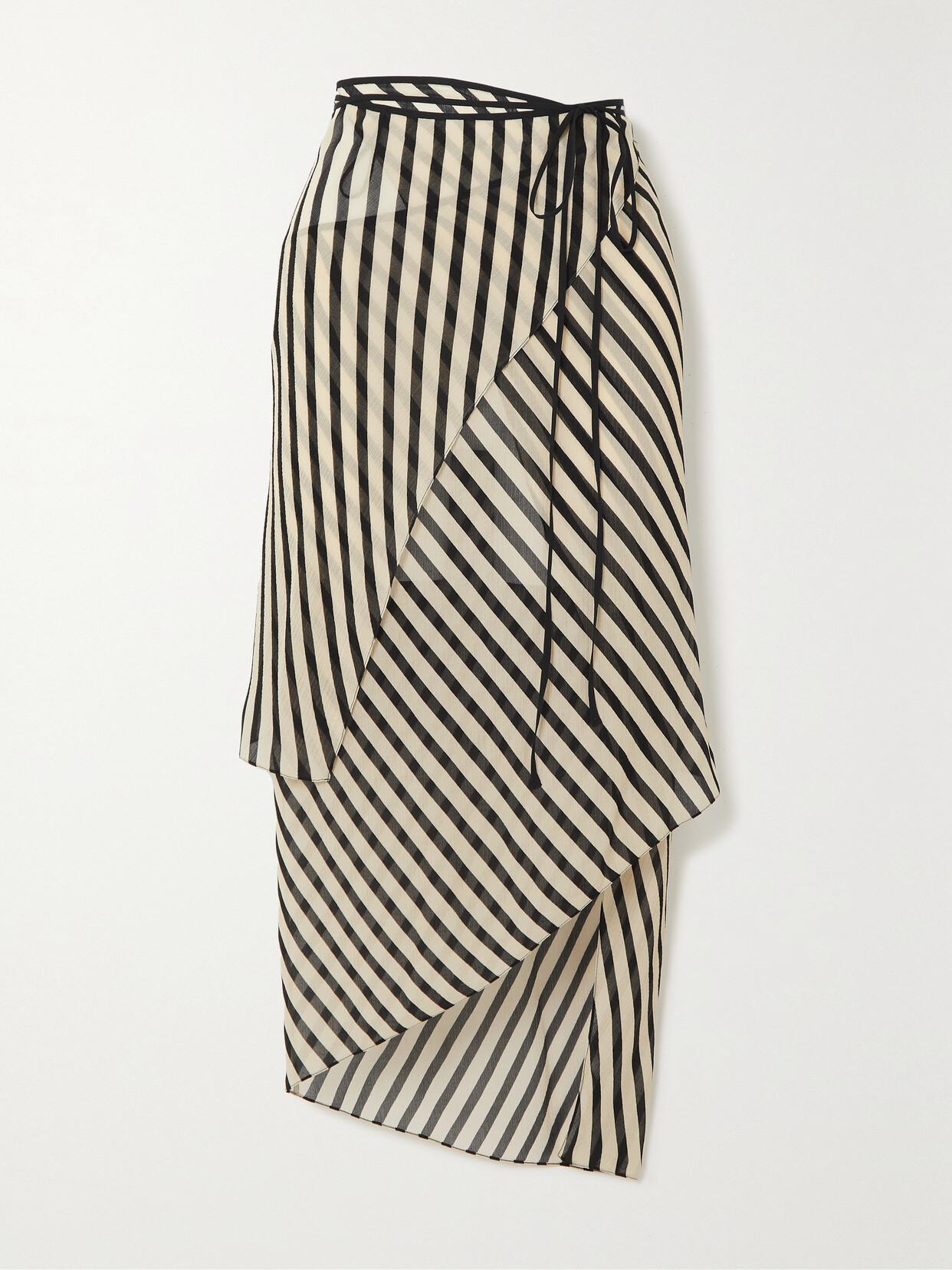 Petar Petrov Kos Asymmetric Striped Crepon Midi Wrap Skirt - Black