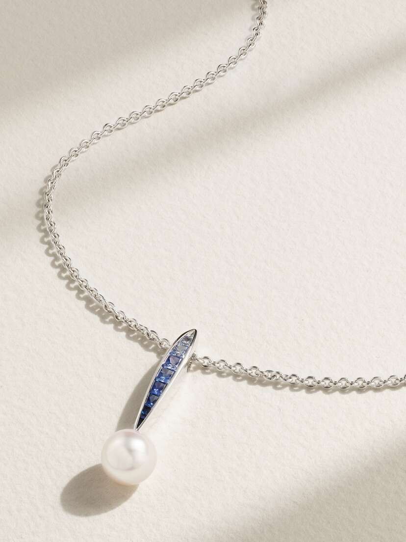 Mikimoto 18-karat White Gold, Pearl And Sapphire Necklace