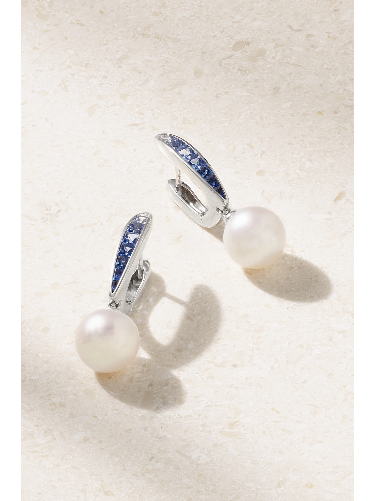 Mikimoto 18-karat White Gold, Pearl And Sapphire Earrings