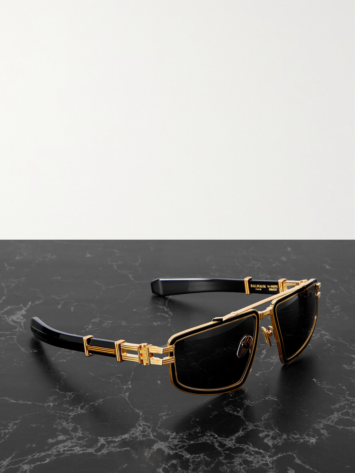 Balmain - Titan Aviator-style Gold-tone And Acetate Sunglasses - Black