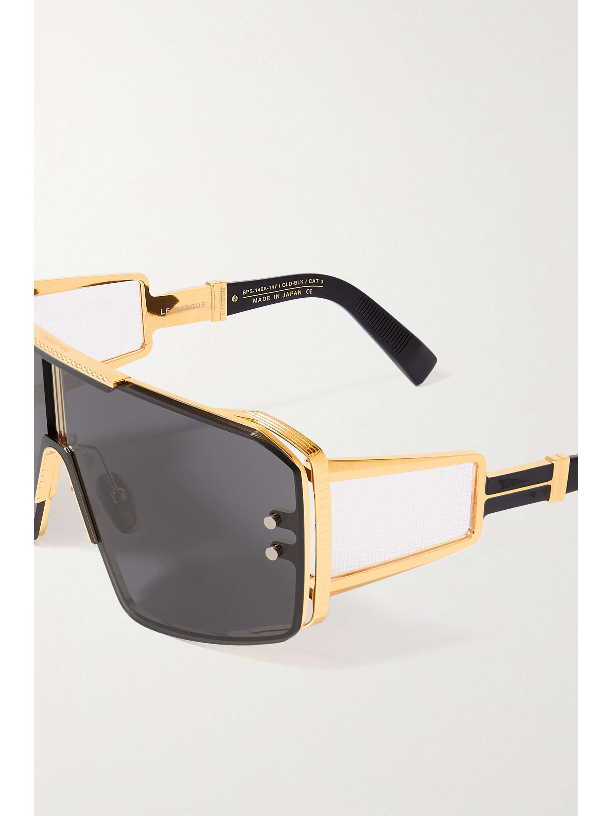 BALMAIN EYEWEAR Le Masque 超大款板材金色金属 D 形框太阳镜