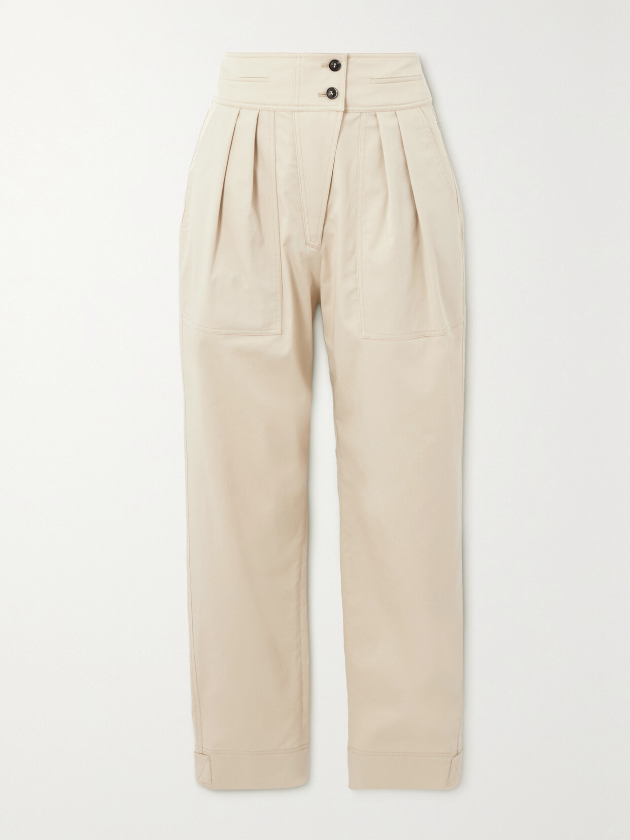 PURDEY - Cropped Pleated Organic Cotton-blend Twill Tapered Pants - Neutrals