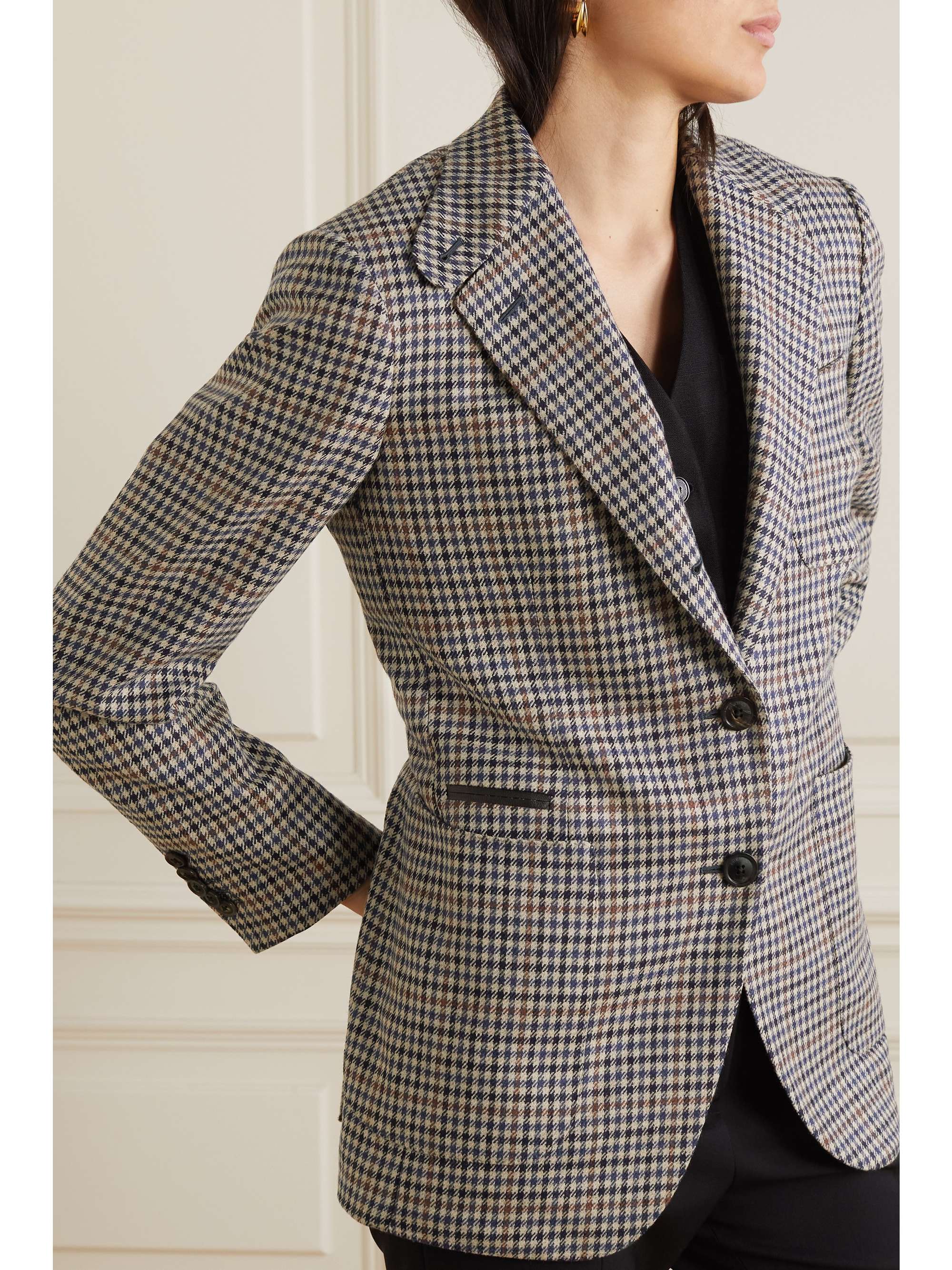 PURDEY Leather-trimmed wool and cashmere-blend tweed blazer