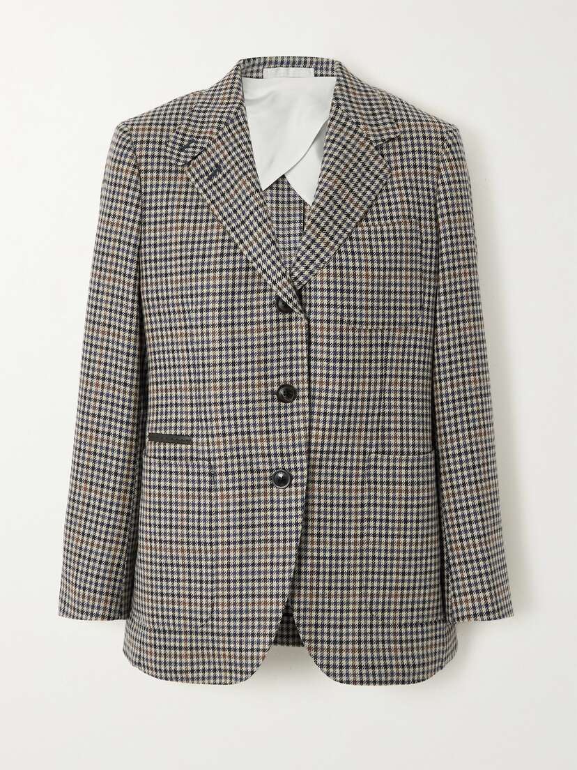 Purdey Leather-trimmed Wool And Cashmere-blend Tweed Blazer - UK 14